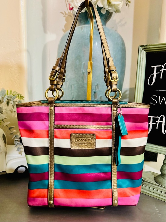 Coach Handbags - Coach Legacy Satin Stripe Tote Bag with metallic leather trim 2009 (F14009) GUC